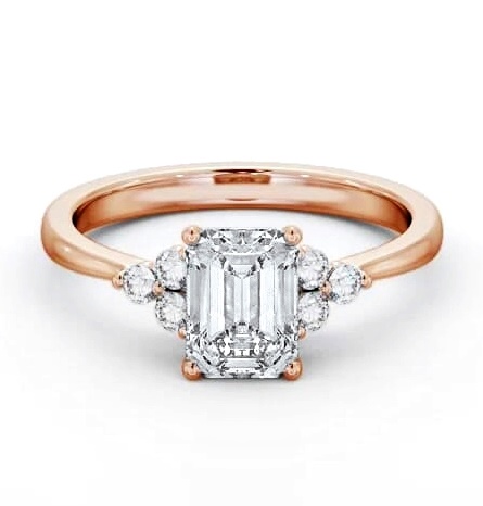 Emerald Ring 9K Rose Gold Solitaire with Three Round Diamonds ENEM44S_RG_THUMB1