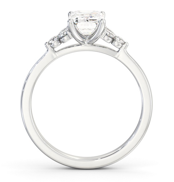 Emerald Ring 18K White Gold Solitaire with Three Round Diamonds ENEM44S_WG_THUMB1 