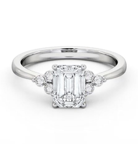 Emerald Ring Platinum Solitaire with Three Round Diamonds ENEM44S_WG_THUMB1