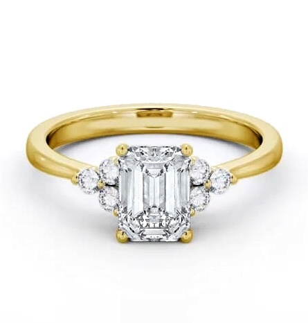 Emerald Ring 9K Yellow Gold Solitaire with Three Round Diamonds ENEM44S_YG_THUMB1