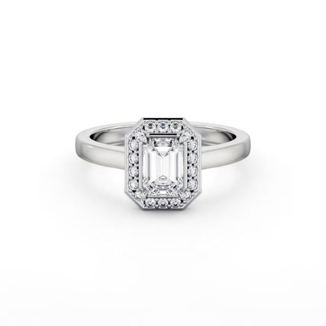 Halo Emerald Diamond Engagement Ring 18K White Gold - Catherine ENEM45_WG_HAND