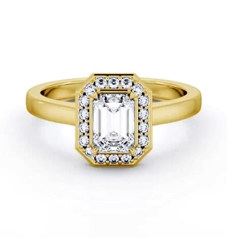 Halo Emerald Diamond Engagement Ring 18K Yellow Gold ENEM45_YG_THUMB1