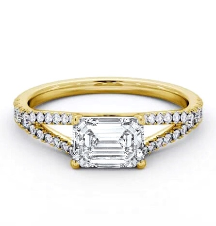 Emerald Diamond East To West Engagement Ring 18K Yellow Gold Solitaire ENEM45S_YG_THUMB1
