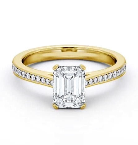 Emerald Diamond 4 Prong Engagement Ring 18K Yellow Gold Solitaire ENEM46S_YG_THUMB2 
