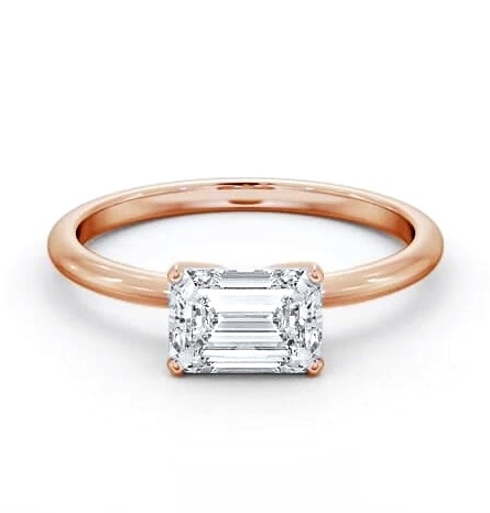 Emerald Diamond East To West Style Ring 18K Rose Gold Solitaire ENEM47_RG_THUMB1