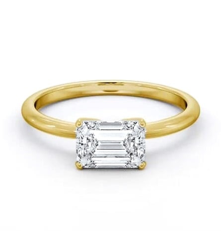 Emerald Diamond East To West Style Ring 18K Yellow Gold Solitaire ENEM47_YG_THUMB2 
