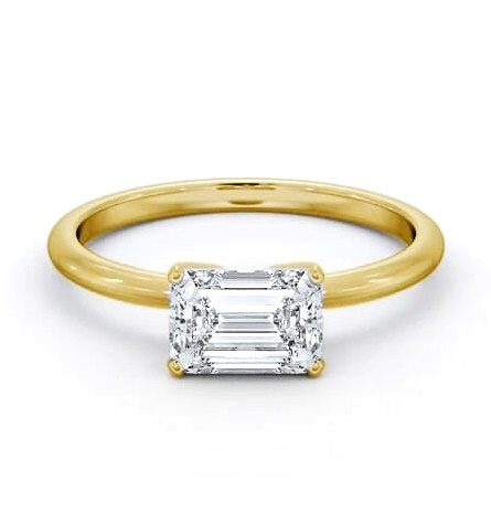 Emerald Diamond East To West Style Ring 18K Yellow Gold Solitaire ENEM47_YG_THUMB2 