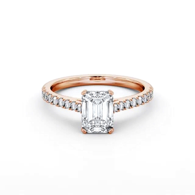 Emerald Diamond Engagement Ring 18K Rose Gold Solitaire With Side Stones - Julianna ENEM47S_RG_HAND