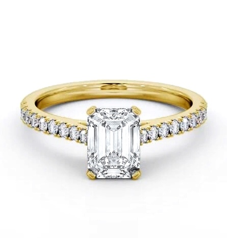 Emerald Diamond 4 Prong Engagement Ring 9K Yellow Gold Solitaire ENEM47S_YG_THUMB2 