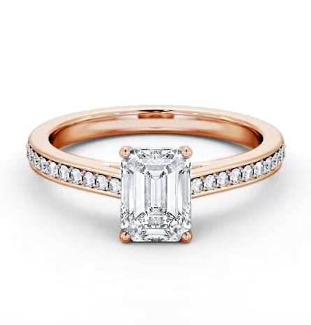 Emerald Diamond 4 Prong Engagement Ring 18K Rose Gold Solitaire ENEM48S_RG_THUMB1