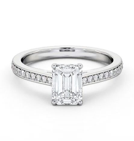 Emerald Diamond 4 Prong Engagement Ring 9K White Gold Solitaire ENEM48S_WG_THUMB1