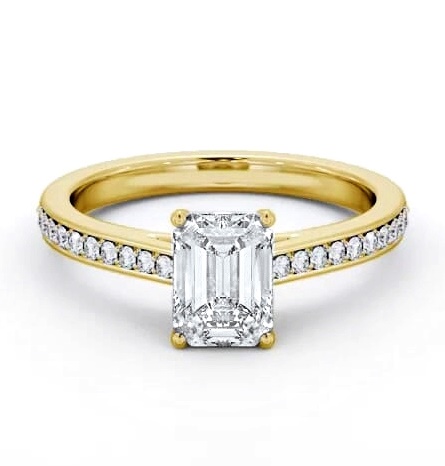 Emerald Diamond 4 Prong Engagement Ring 9K Yellow Gold Solitaire ENEM48S_YG_THUMB1