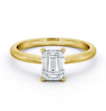 Emerald Diamond Sleek 4 Prong Ring 18K Yellow Gold Solitaire ENEM49_YG_THUMB1