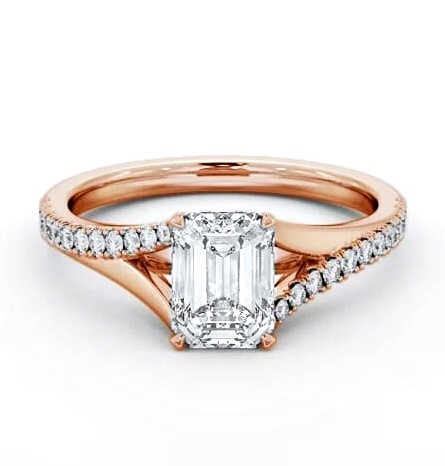 Emerald Ring 18K Rose Gold Solitaire with Offset Side Stones ENEM49S_RG_THUMB1