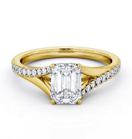 Emerald Ring 18K Yellow Gold Solitaire with Offset Side Stones ENEM49S_YG_THUMB2 