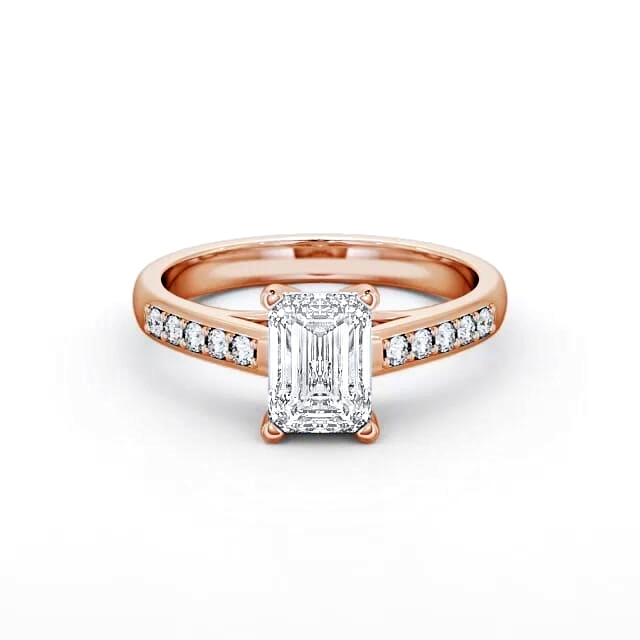 Emerald Diamond Engagement Ring 18K Rose Gold Solitaire With Side Stones - Laurel ENEM4S_RG_HAND