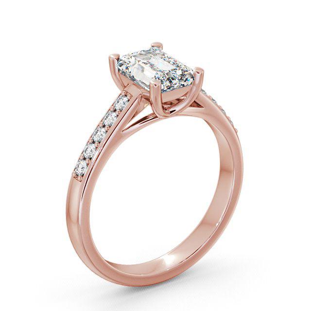 Emerald Diamond Engagement Ring 9K Rose Gold Solitaire With Side Stones - Laurel ENEM4S_RG_HAND