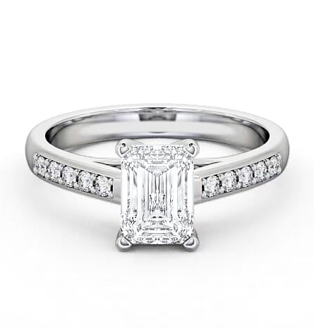 Emerald Diamond Trellis Style Engagement Ring 9K White Gold Solitaire ENEM4S_WG_THUMB1