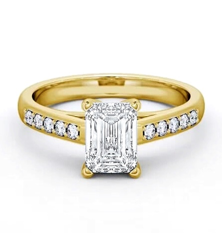 Emerald Diamond Trellis Style Engagement Ring 9K Yellow Gold Solitaire ENEM4S_YG_THUMB1