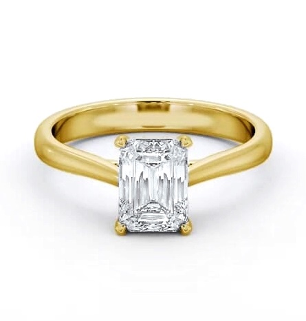 Emerald Diamond Classic 4 Prong Ring 18K Yellow Gold Solitaire ENEM50_YG_THUMB1