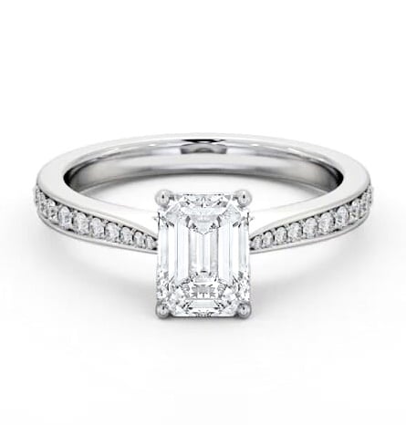 Emerald Diamond Tapered Band Engagement Ring Palladium Solitaire ENEM50S_WG_THUMB2 