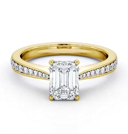 Emerald Diamond Tapered Band Engagement Ring 18K Yellow Gold Solitaire ENEM50S_YG_THUMB2 