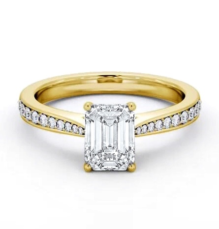 Emerald Diamond Tapered Band Engagement Ring 18K Yellow Gold Solitaire ENEM50S_YG_THUMB2 