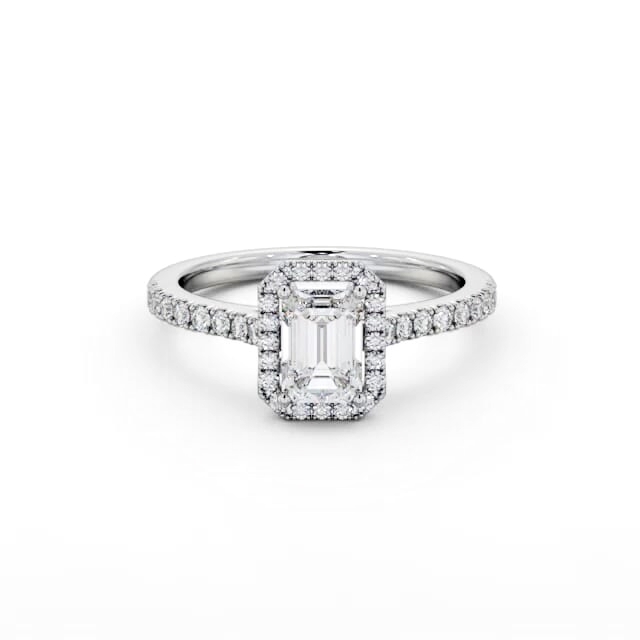 Halo Emerald Diamond Engagement Ring Palladium - Demetria ENEM51_WG_HAND