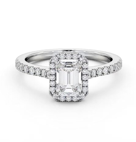 Halo Emerald Diamond Classic Engagement Ring 9K White Gold ENEM51_WG_THUMB2 