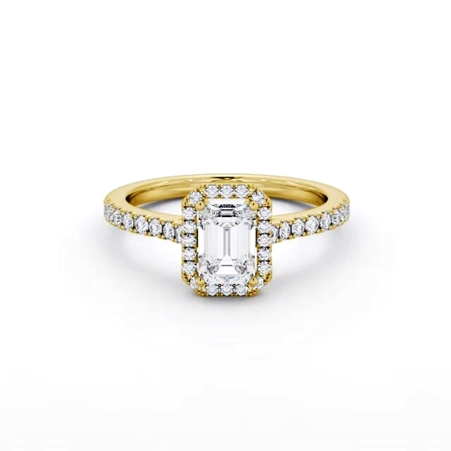 Halo Emerald Diamond Engagement Ring 18K Yellow Gold - Demetria ENEM51_YG_HAND