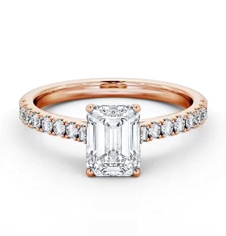 Emerald Diamond 4 Prong Engagement Ring 18K Rose Gold Solitaire ENEM51S_RG_THUMB1