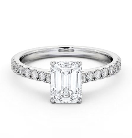 Emerald Diamond 4 Prong Engagement Ring 9K White Gold Solitaire ENEM51S_WG_THUMB1