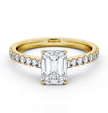 Emerald Diamond 4 Prong Engagement Ring 18K Yellow Gold Solitaire ENEM51S_YG_THUMB1