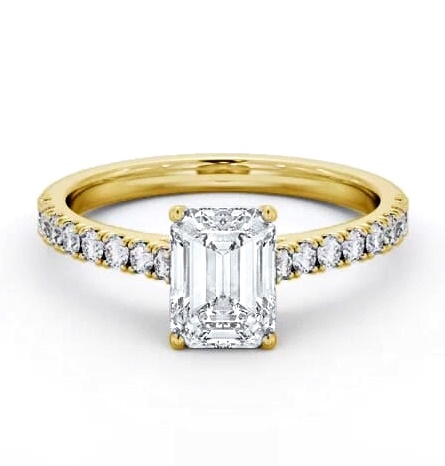 Emerald Diamond 4 Prong Engagement Ring 18K Yellow Gold Solitaire ENEM51S_YG_THUMB2 