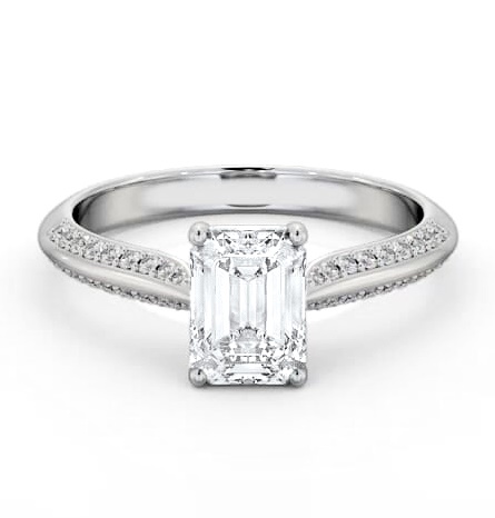 Emerald Diamond Knife Edge Band Ring 18K White Gold Solitaire ENEM52S_WG_THUMB2 