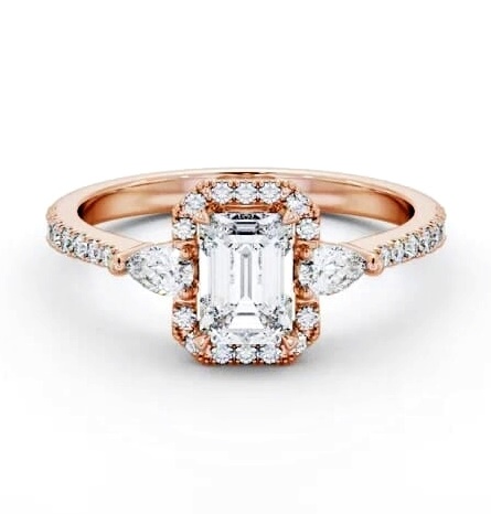 Halo Emerald with Pear Diamond Engagement Ring 9K Rose Gold ENEM53_RG_THUMB1