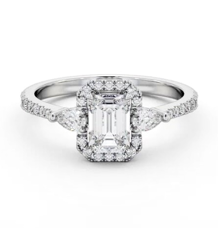Halo Emerald with Pear Diamond Engagement Ring 18K White Gold ENEM53_WG_THUMB2 