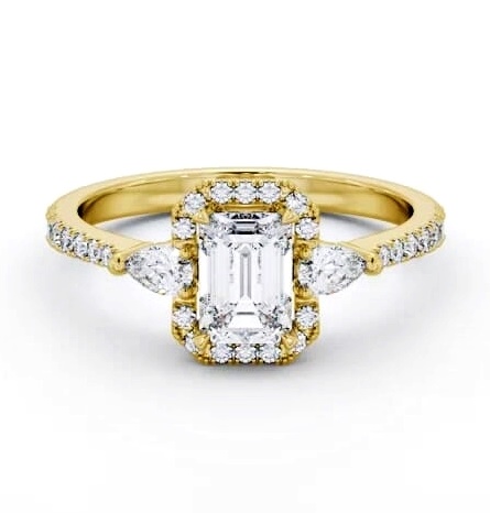 Halo Emerald with Pear Diamond Engagement Ring 9K Yellow Gold ENEM53_YG_THUMB1