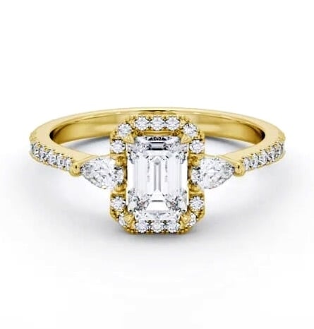 Halo Emerald with Pear Diamond Engagement Ring 18K Yellow Gold ENEM53_YG_THUMB2 