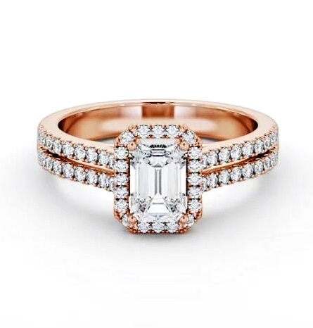 Halo Emerald Diamond Split Band Engagement Ring 9K Rose Gold ENEM54_RG_THUMB1