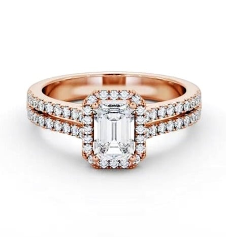 Halo Emerald Diamond Split Band Engagement Ring 18K Rose Gold ENEM54_RG_THUMB2 