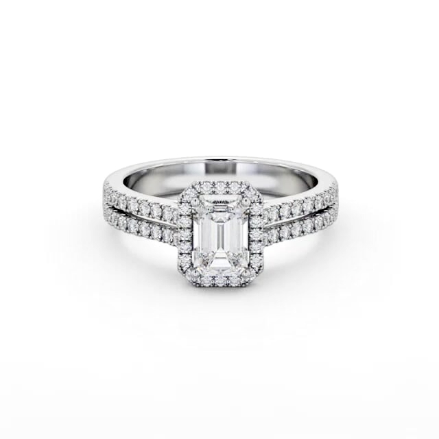 Halo Emerald Diamond Engagement Ring Palladium - Fernanda ENEM54_WG_HAND