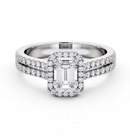 Halo Emerald Diamond Split Band Engagement Ring 9K White Gold ENEM54_WG_THUMB2 
