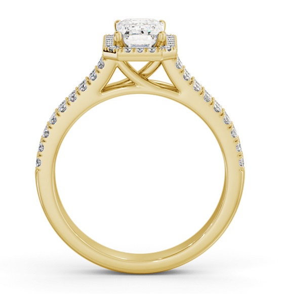 Halo Emerald Diamond Split Band Engagement Ring 9K Yellow Gold ENEM54_YG_THUMB1 