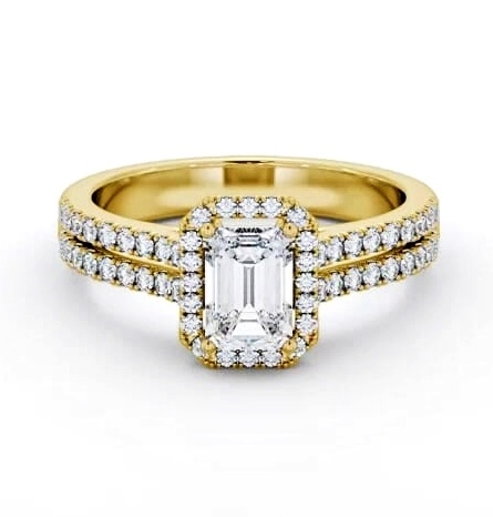 Halo Emerald Diamond Split Band Engagement Ring 9K Yellow Gold ENEM54_YG_THUMB1