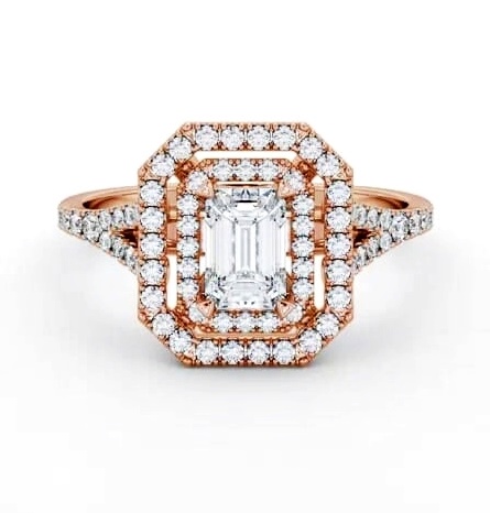Double Halo Emerald Diamond Engagement Ring 18K Rose Gold ENEM55_RG_THUMB1