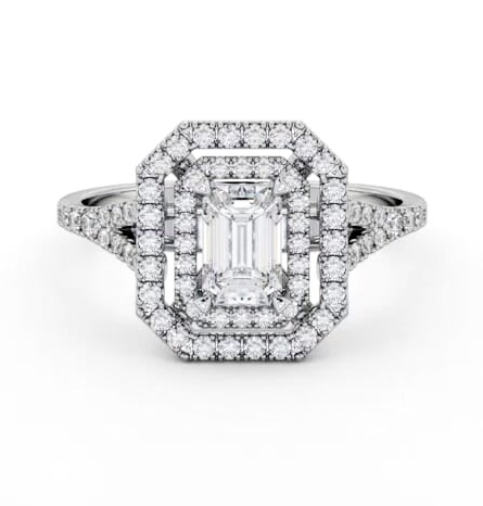 Double Halo Emerald Diamond Engagement Ring 18K White Gold ENEM55_WG_THUMB2 