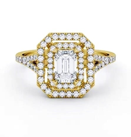 Double Halo Emerald Diamond Engagement Ring 18K Yellow Gold ENEM55_YG_THUMB2 