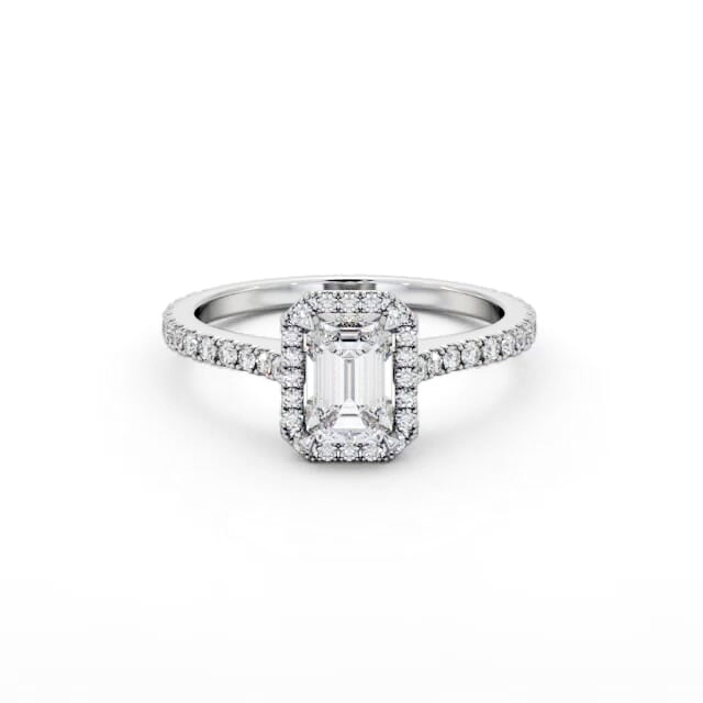 Halo Emerald Diamond Engagement Ring Palladium - Alinah ENEM57_WG_HAND