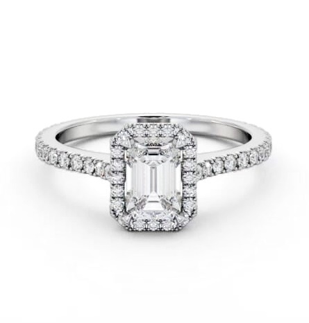 Halo Emerald Diamond Engagement Ring with Diamond Set Supports 18K White Gold ENEM57_WG_THUMB2 